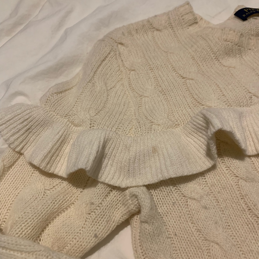 XS Polo Ralph Lauren Oatmeal Ruffle Sweater - Picture 4 of 5